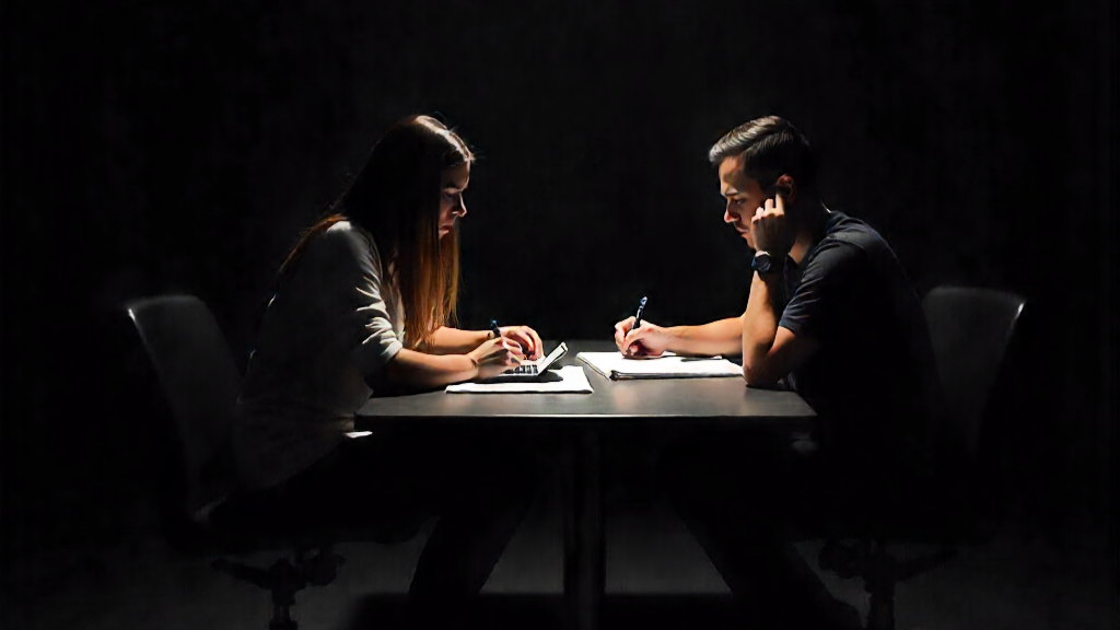 Familiar alrededor de mesa con notas, calculadora y bolígrafo, ambiente de preocupación y tensión analizando los Errores financieros.