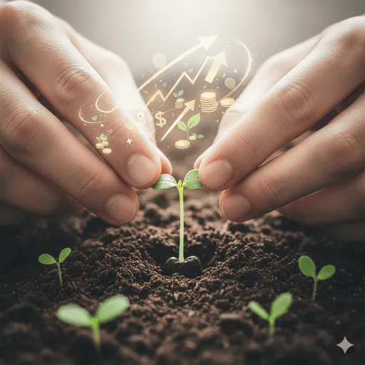 plantando semilla germinando. Simbolizando mentalidad financiera